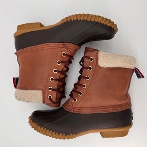 Tommy‎ Hilfiger Women's TW Russel Duck Boots Fur Lined Leather Brown 6 Snow Rain